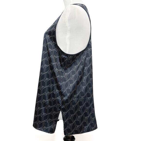 Rag & Bone Hill Navy Blue 100% Silk Geometric Print Sleeveless Top Size Large - Picture 2 of 8